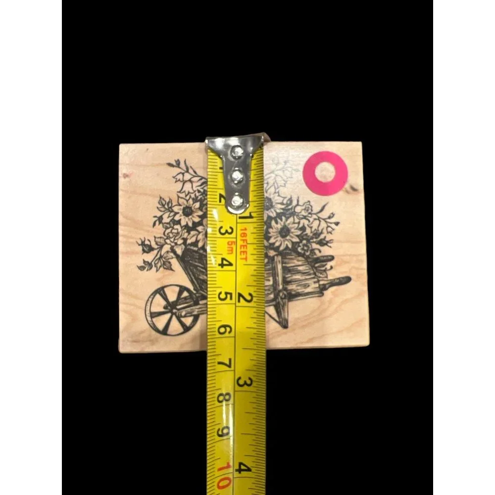 Vintage Wooden Wheelbarrow of Wildflowers Rubber Mounted‎ Stamp, Dated 1995